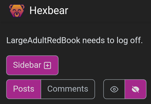 Hexvear tagline: "LargeAdultRedBook needs to log off"