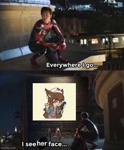 Everywhere I Go I See Her Face Meme with the Anime Girl from Anubis