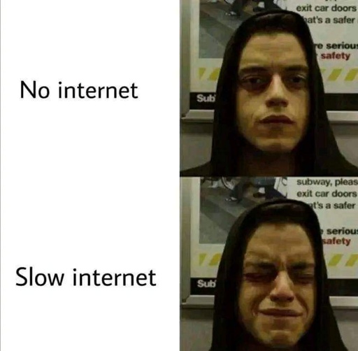 no internet, no reaction. slow internet sad times. depicted is the main character from Mr robot