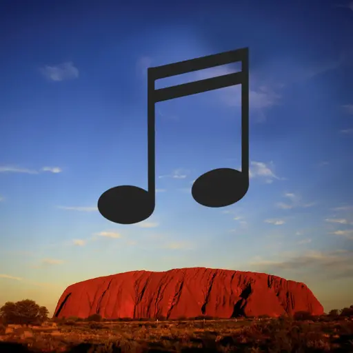 A musical note symbol in the sky above a spectacular Uluru