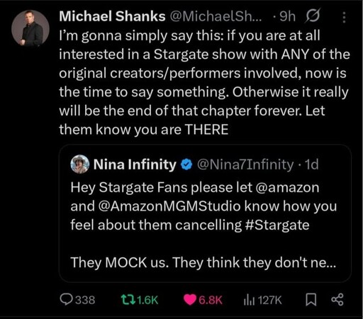 Stargate update from Michael Shanks twitter