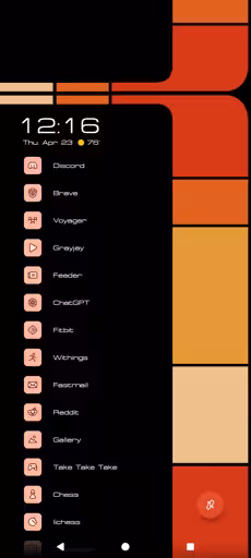 LCARS Star Trek Theme for Niagara Launcher on android showing reddish monochrome colors with black background