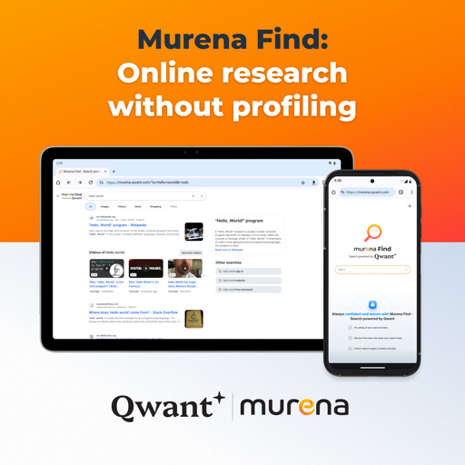 Murena Find: Online research without profiling on a tablet next to a smartphone